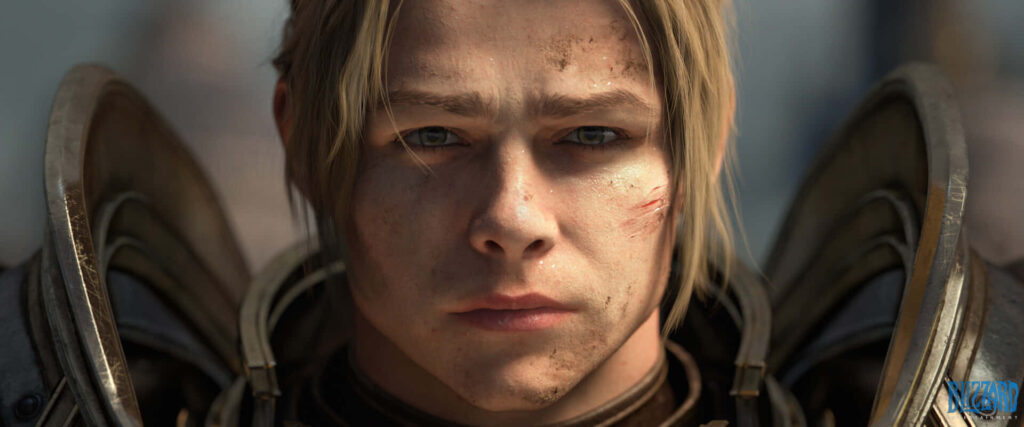 Close-up portrait of Anduin Wrynn in battle-worn armor with determined expression wallpaper