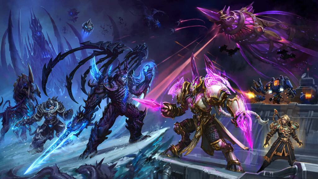 Anduin Wrynn casting powerful magic on battlefield facing fearsome enemy Warcraft wallpaper