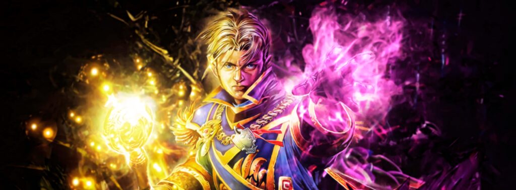 Anduin Wrynn casting powerful magic with vibrant swirling energy in dynamic wallpaper background