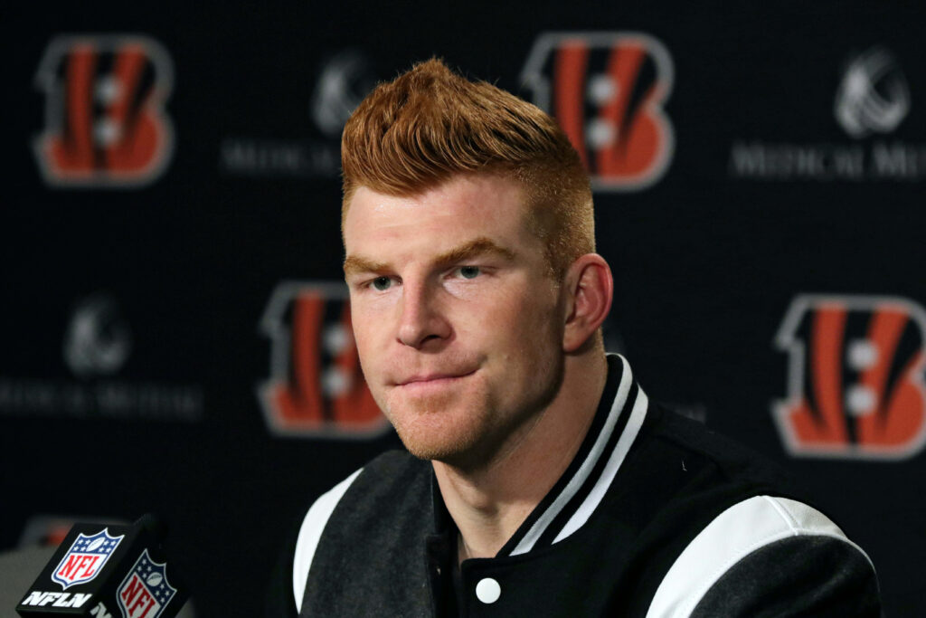 Andy Dalton at Cincinnati Bengals press conference professional backdrop wallpaper background