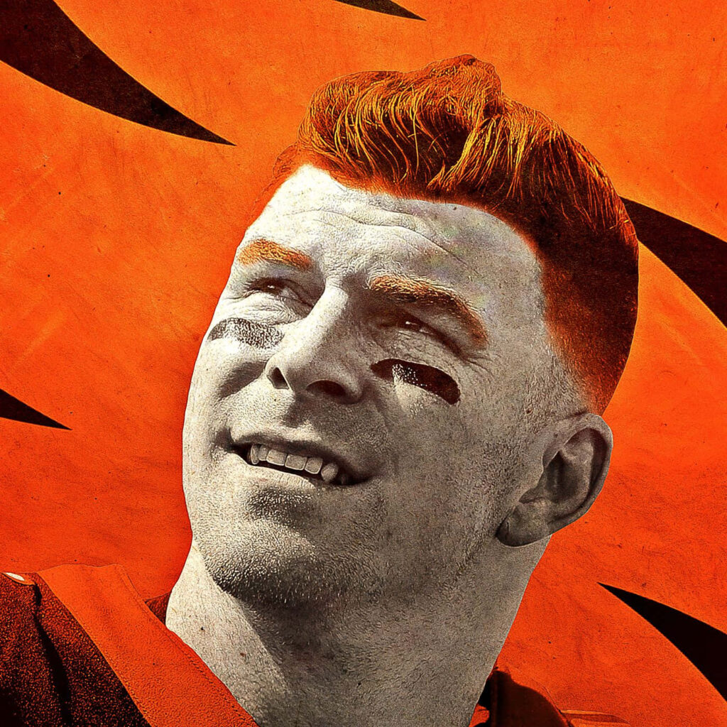 Andy Dalton intense football portrait on vibrant orange background dynamic sports wallpaper