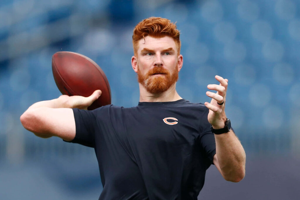 Andy Dalton mid-throw football practice focused athlete dynamic sports wallpaper background