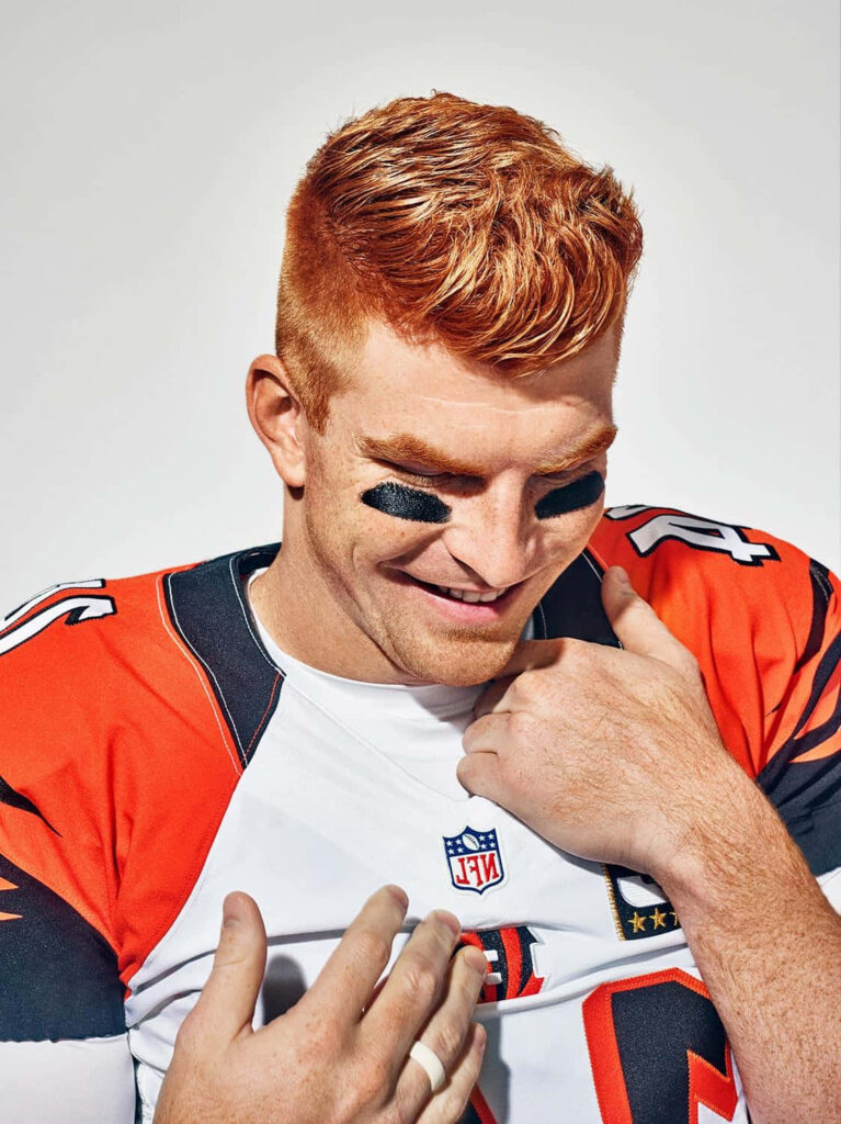 Andy Dalton smiling in football uniform red-haired quarterback upbeat candid wallpaper background