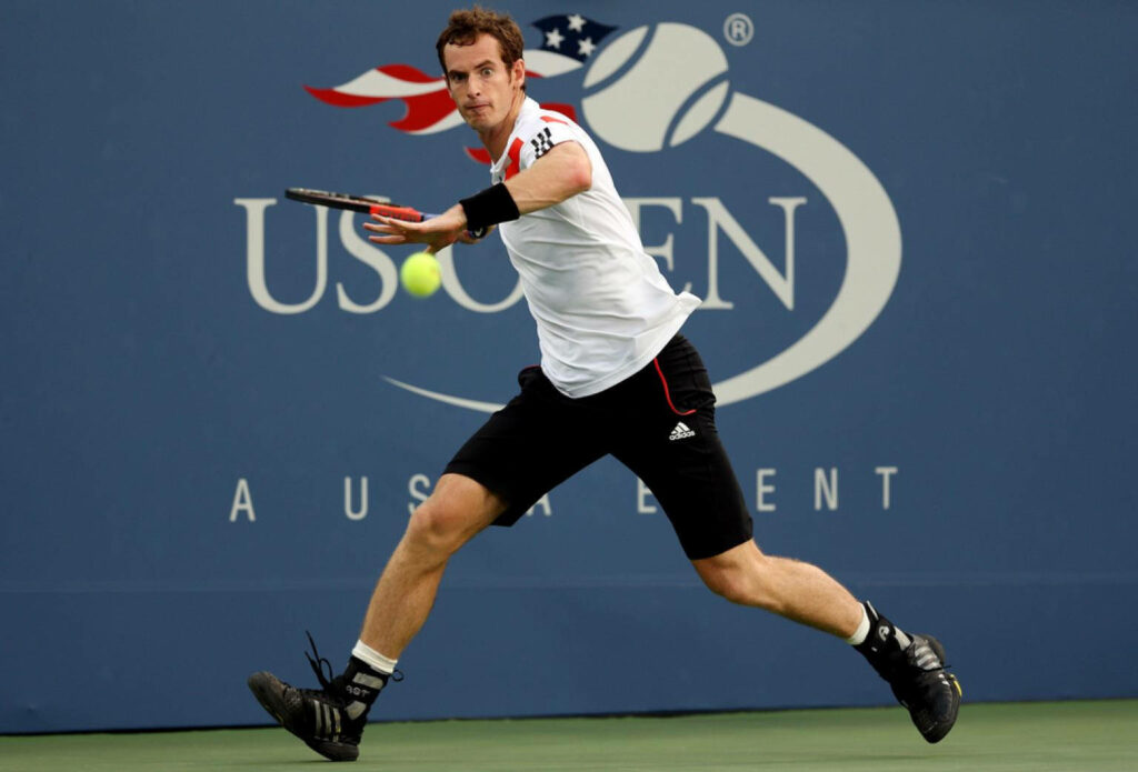 Andy Murray focused preparing to return shot US Open tennis match athletic performance wallpaper