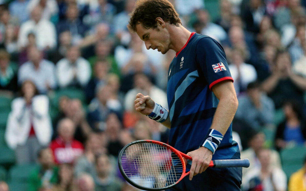 Andy Murray tennis player focused with clenched fist on court intense competitive emotion wallpaper