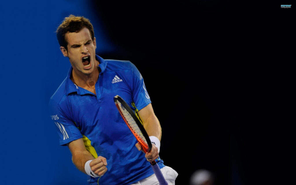 Andy Murray showing intense focus and energy during a competitive tennis match background wallpaper