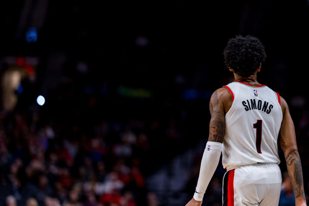 Anfernee Simons Portland Trail Blazers focused on court ready for action basketball wallpaper