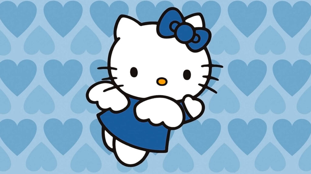 Angel Kitty Wallpaper: Blue Wings, Bow & Heart Background