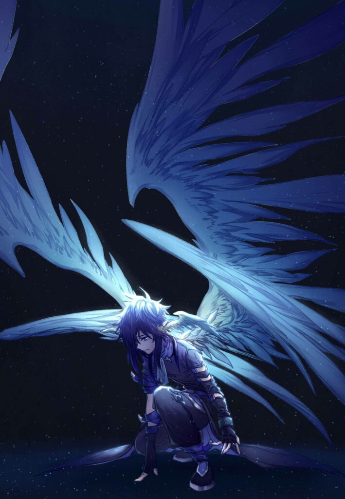 Angel's Aesthetic Delight: Samsung M21 Wallpaper Showcasing An Anime Boy's Artistic Beauty