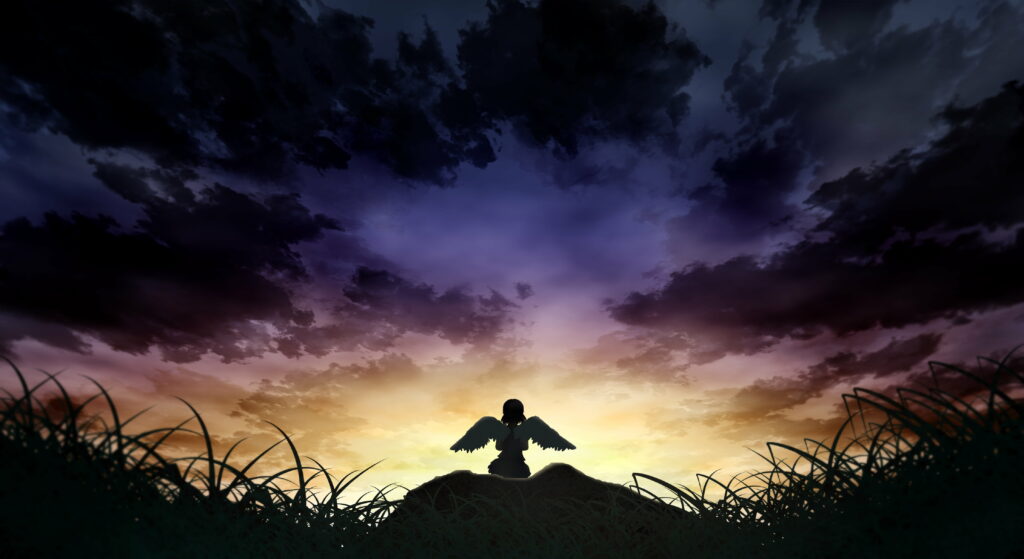 Heavenly Glow: A Graceful Angel Silhouette Piercing through the Skies in an HD Wallpaper Background Art