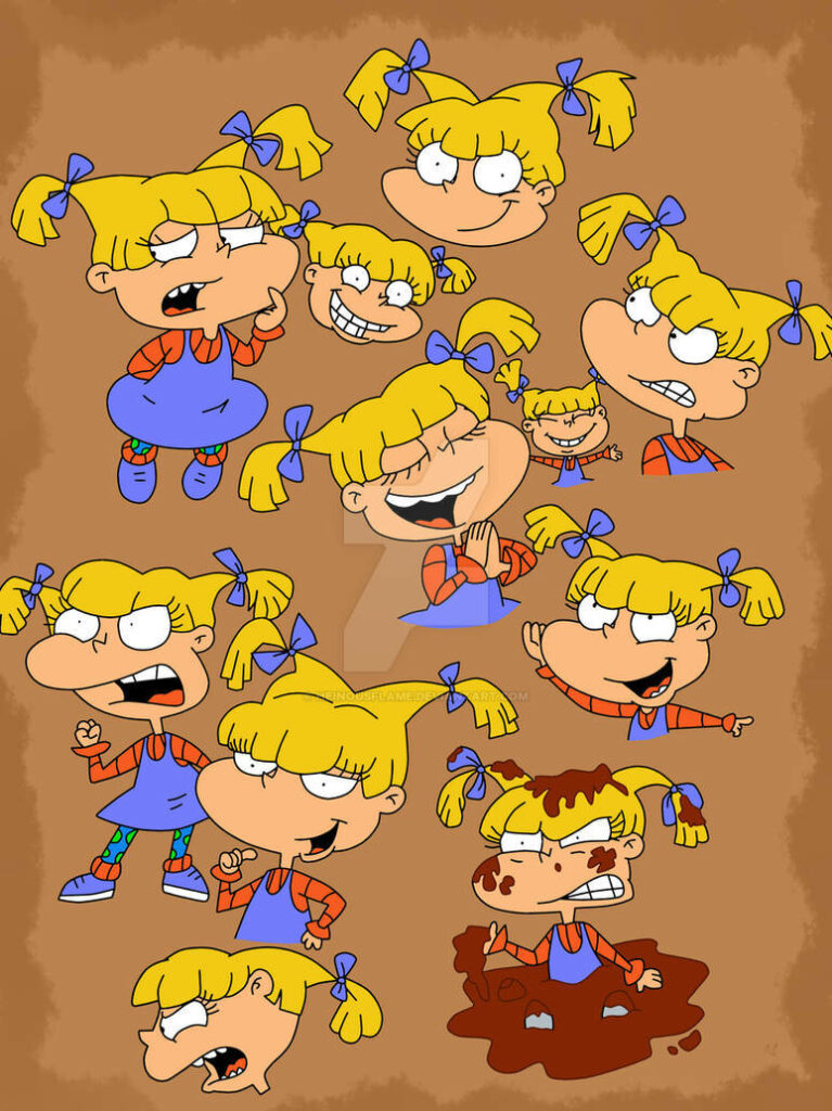 Angelica Pickles Rugrats wallpaper with expressive faces showcasing animated brows and personality