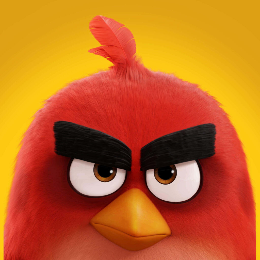 Vibrant Angry Bird Red portrait wallpaper fierce expression yellow background for fans