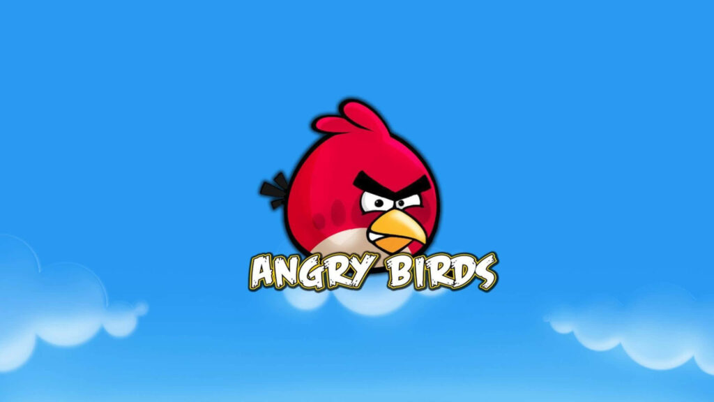 Angry Birds Red Bird logo on bright blue sky wallpaper background fun mobile game design