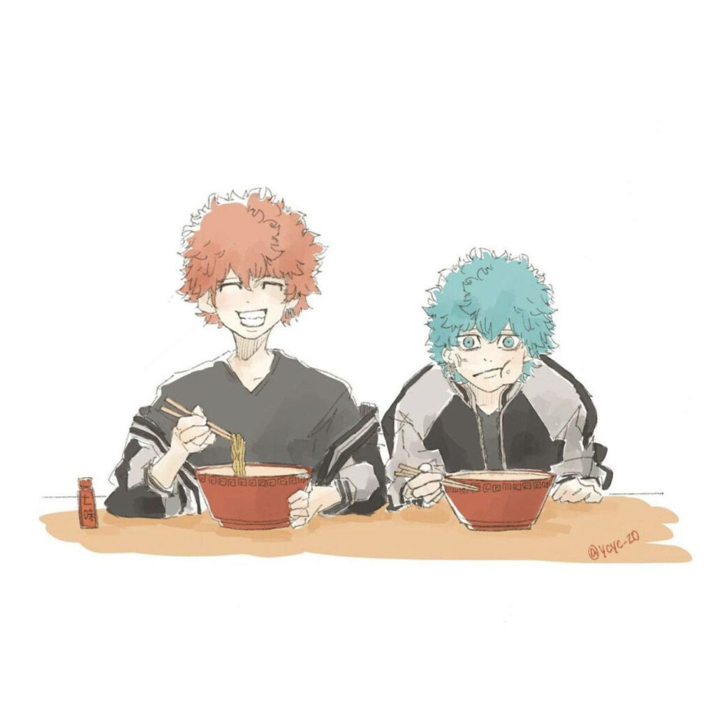 Ramen-Devouring Anime Characters Set Against a Tokyo Revengers Wallpaper