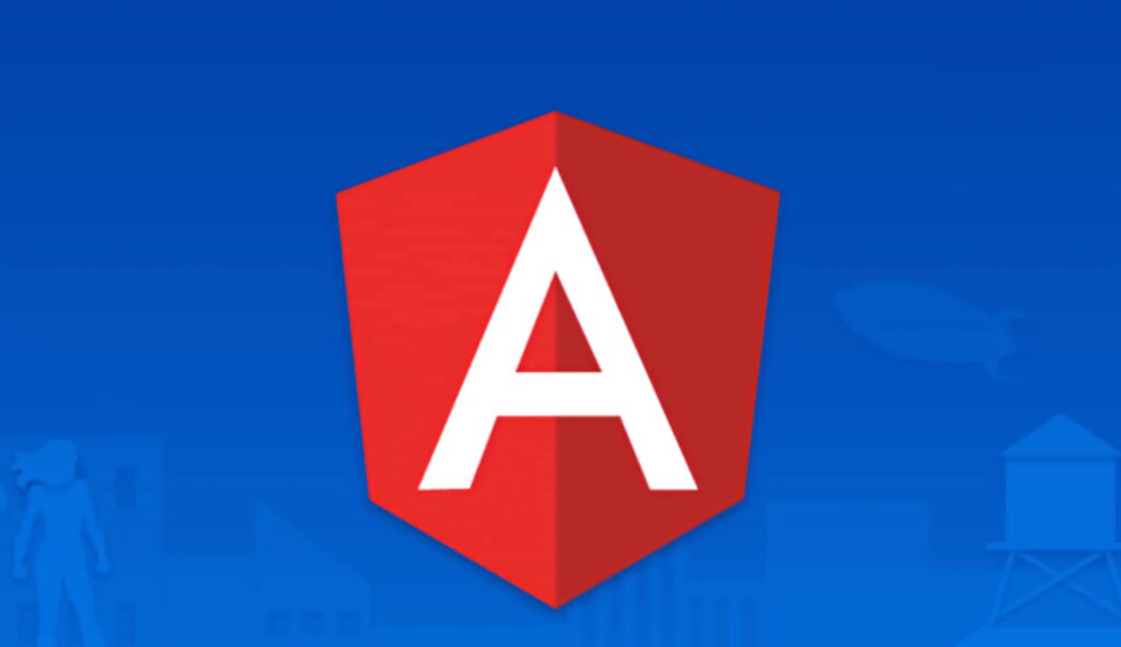 Angular logo red shield with white A on vibrant blue background wallpaper design