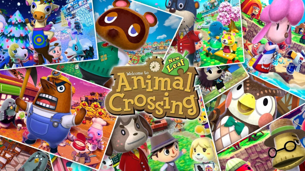 Animal Crossing New Horizons collage wallpaper featuring colorful characters and vibrant scenes