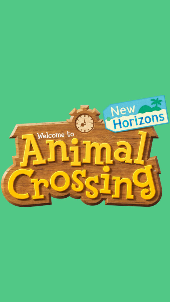 Animal Crossing New Horizons logo centered on green background vibrant Nintendo game wallpaper