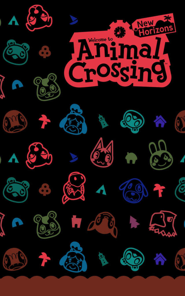 Animal Crossing New Horizons wallpaper with colorful character silhouettes and iconic villagers