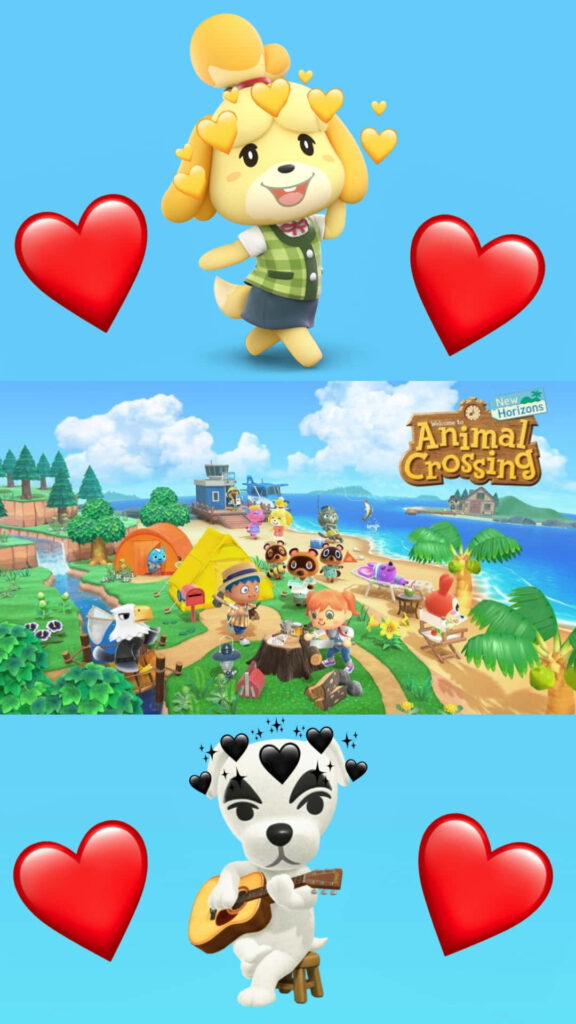 Animal Crossing New Horizons wallpaper with Isabelle K K Slider hearts island life joy background