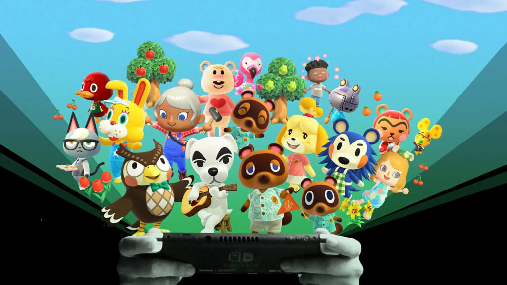 Animal Crossing New Horizons vibrant wallpaper with popular characters in cheerful outdoor scene