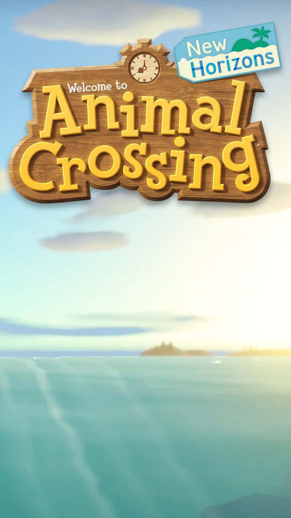 Welcome to Animal Crossing New Horizons sign over ocean sunrise serene game wallpaper background