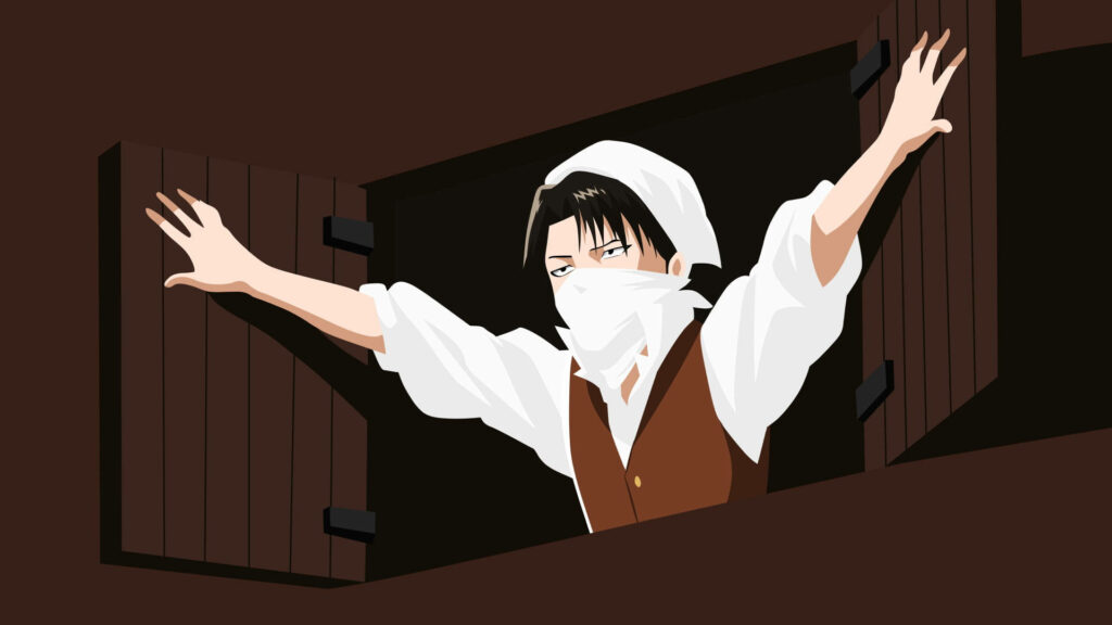 Minimalist Wallpaper: Animated Character Opening Window on Dark Background