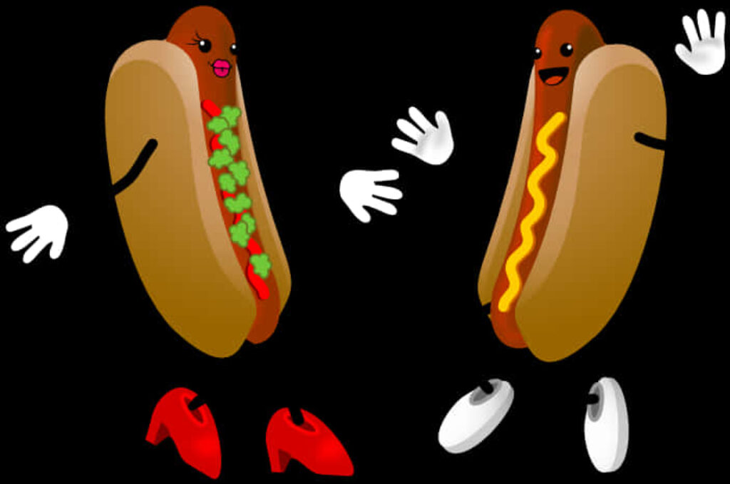 Fun Animated Hot Dogs Dancing Wallpaper - Colorful Kitchen Background