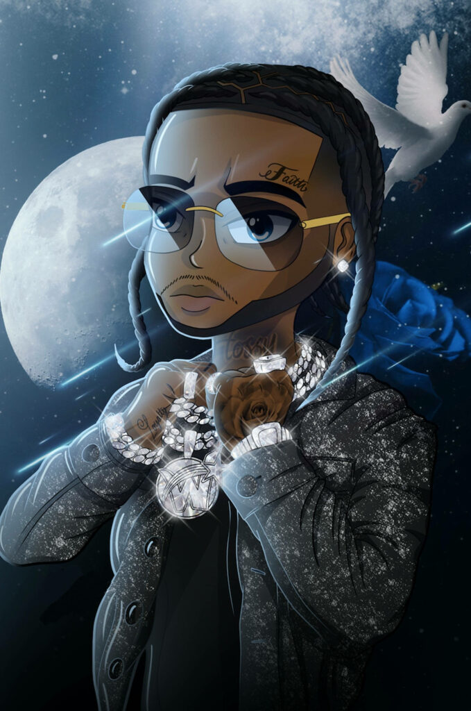 Pop Smoke: A Mesmerizing Lunar Duet - Moonlit Elegance and Bedazzled Swagger Wallpaper