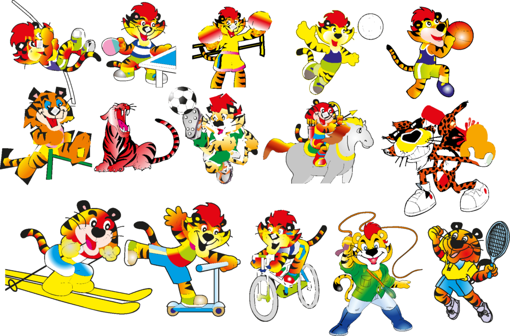 Playful Animated Tiger Wallpaper: Sports Activities Vector PNG