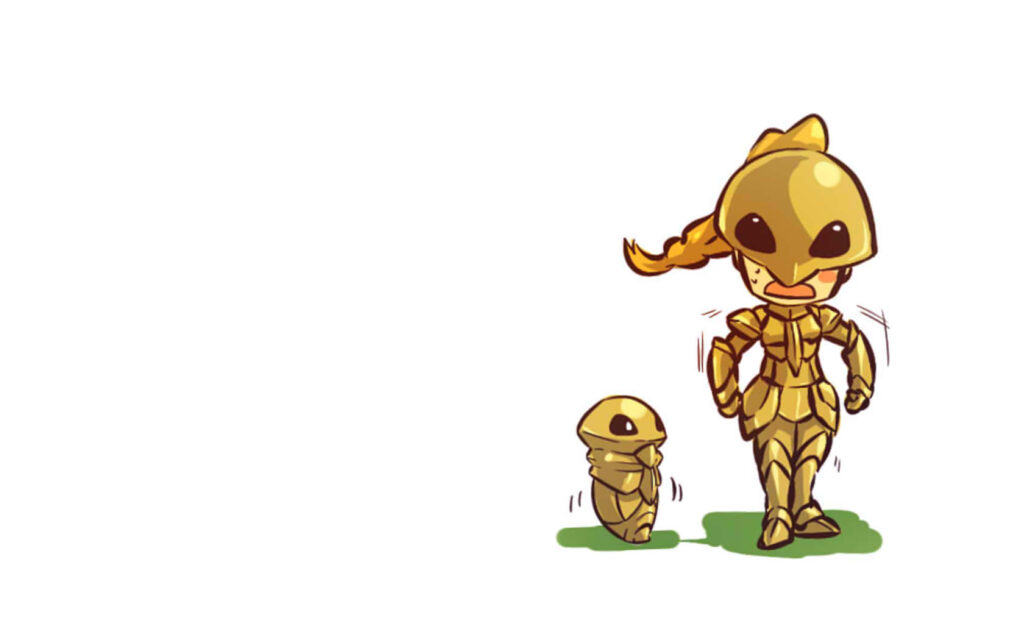 Animated Weedle & Armor-Clad Figure Wallpaper on Clean White Background