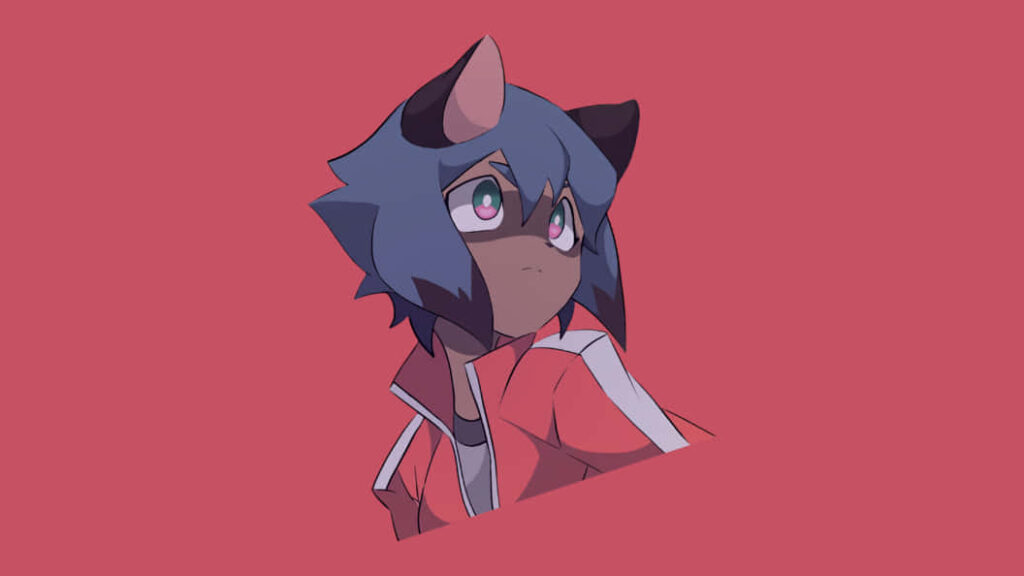 Anime Cat-Eared Character in Red Jacket - Pinkish-Red Background Wallpaper