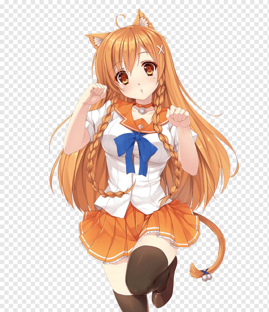 Adorable Anime Cat Girl Wallpaper: Orange-Haired in School Uniform