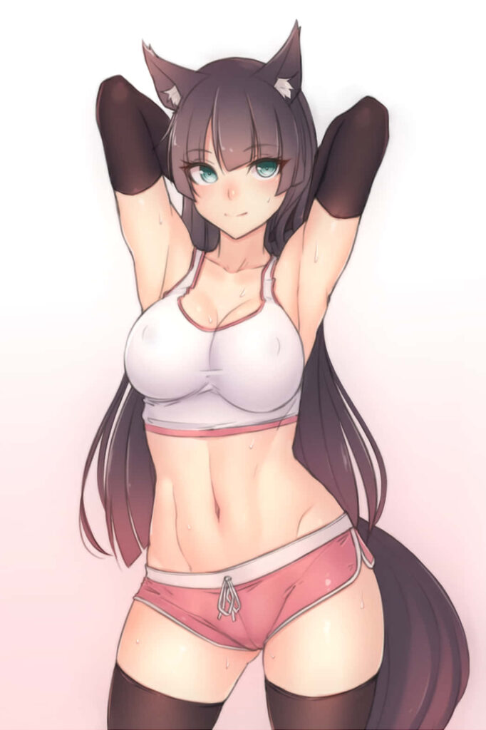 Dynamic Cat Girl Wallpaper: Energetic Anime Workout Vibes