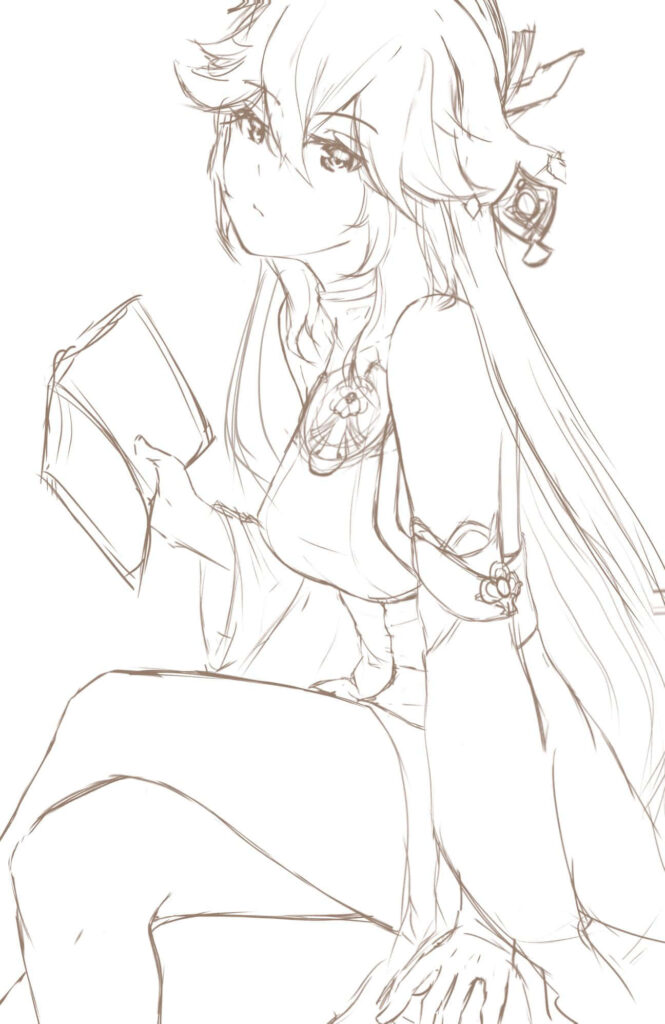 Anime Character Sitting with Book - Detailed Sketch Wallpaper