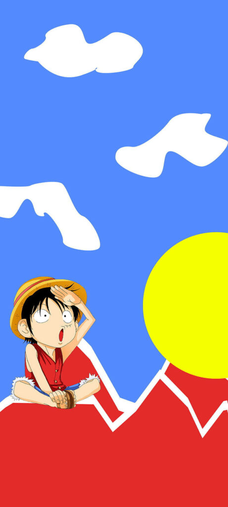 Minimalist Anime Wallpaper: Straw Hat Character & Vibrant Landscape