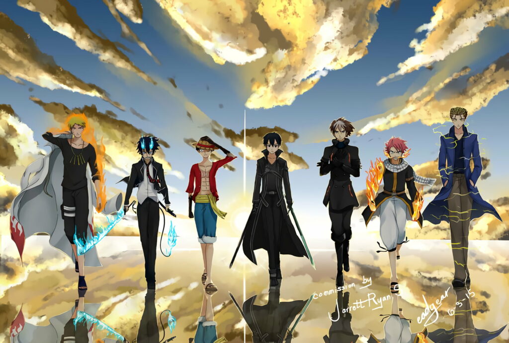Anime Crossover Delight: One Piece & Blue Exorcist HD Wallpaper Background