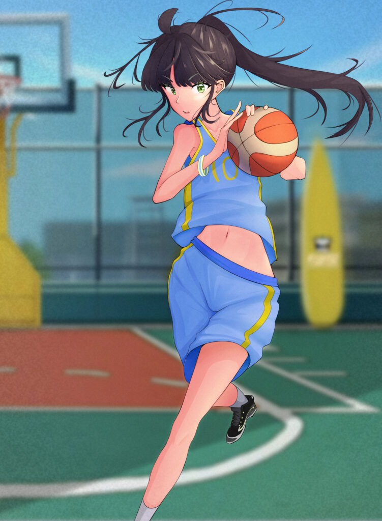 Anime Girl in Motion: Dynamic Basketball Scene Wallpaper