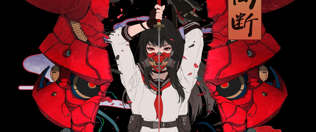 Samurai Anime Warrior Triumphantly Slices Red Demon Mask, Embracing her True Identity Wallpaper