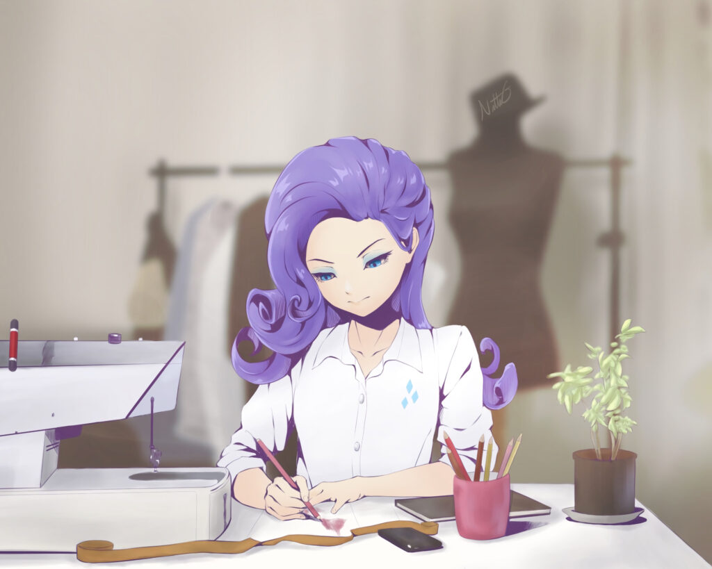 Anime Designer Illustration: Focused Girl at Work with Tools Wallpaper