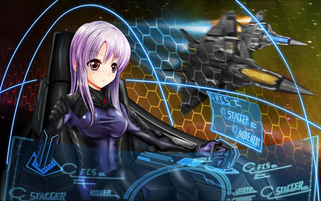 Futuristic Anime Girl Pilot Wallpaper in Vibrant Space Setting
