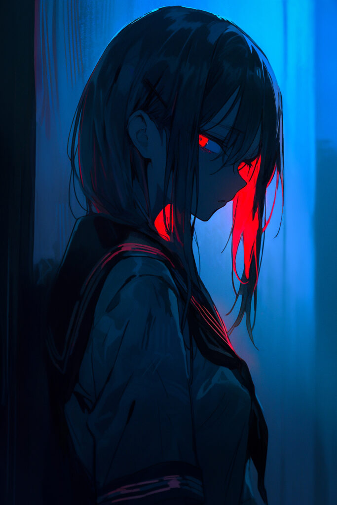Anime Girl Profile Wallpaper with Dramatic Blue and Red Lighting