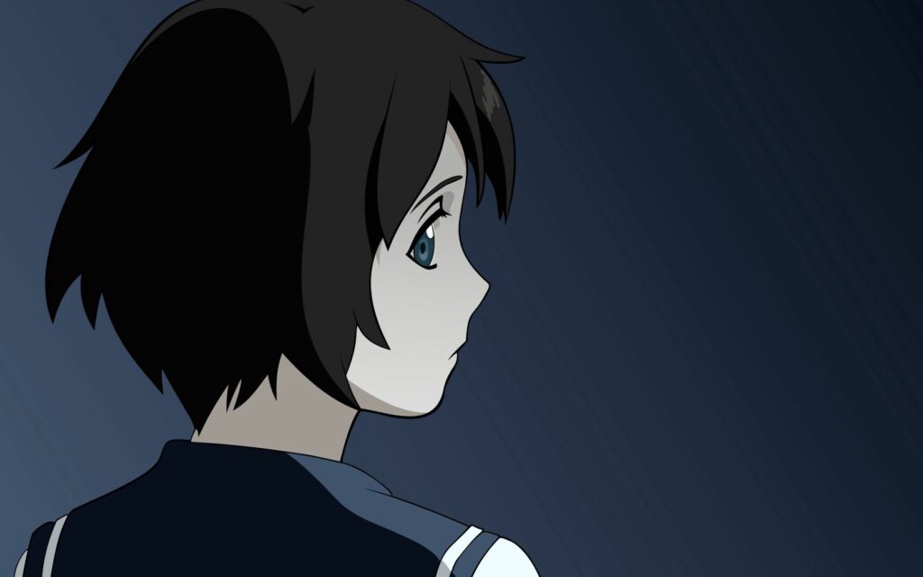 Anime Girl with Brunette Hair in Profile - Simple Dark Background Wallpaper