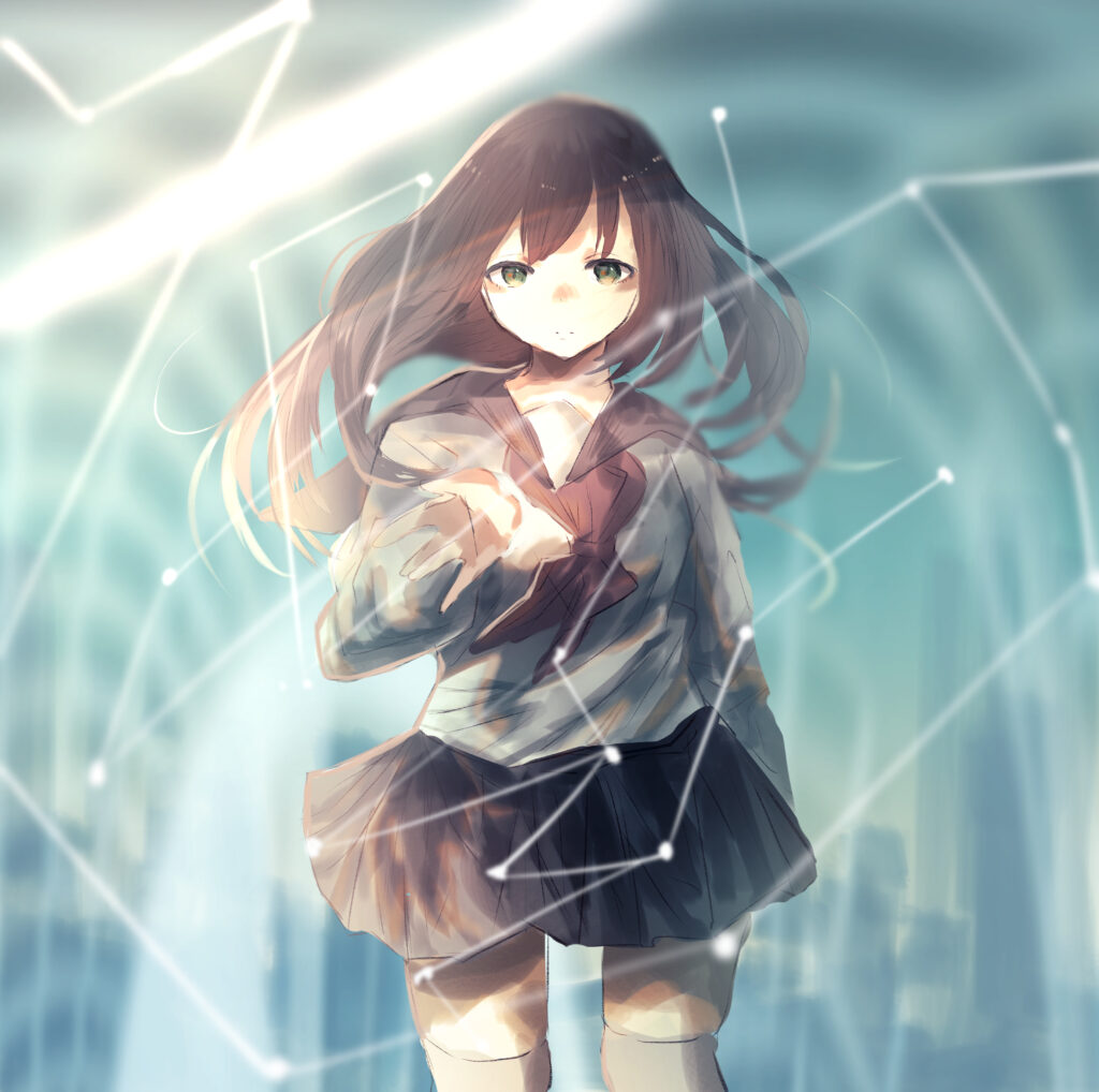 Anime Girl Wallpaper: Thoughtful Glance with Abstract Design