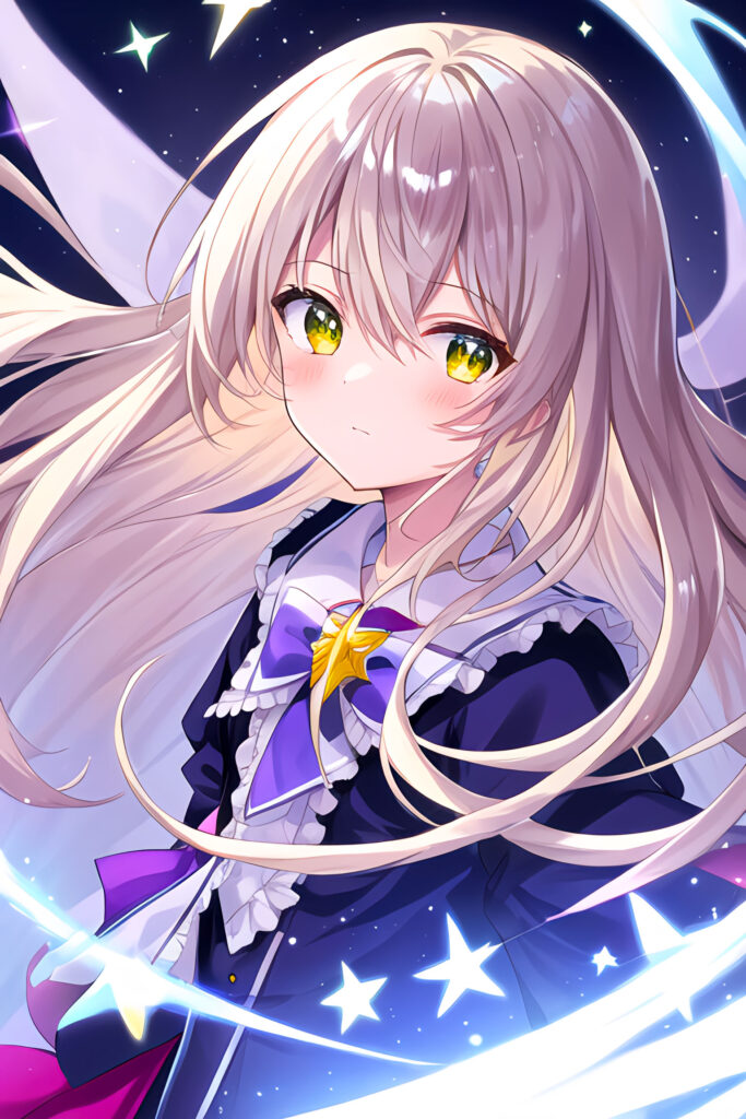 Anime Girl with Starry Background: Serene Celestial Wallpaper