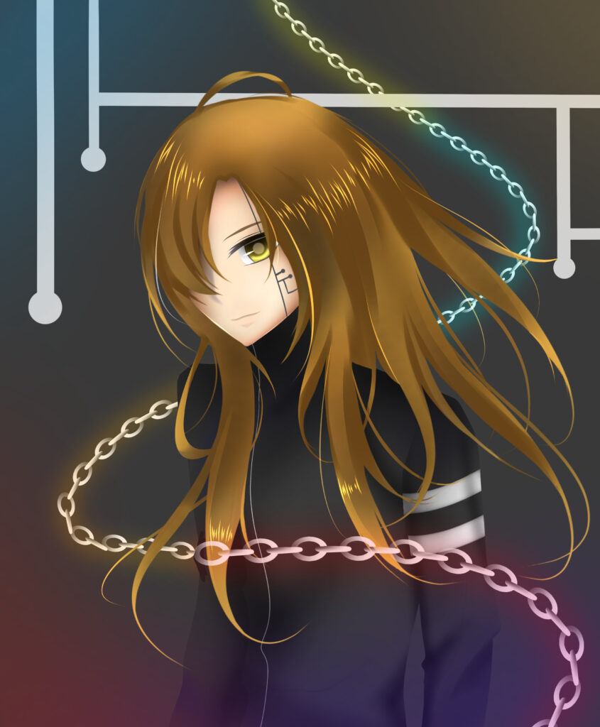 Anime Girl with Flowing Hair and Colorful Chains Wallpaper