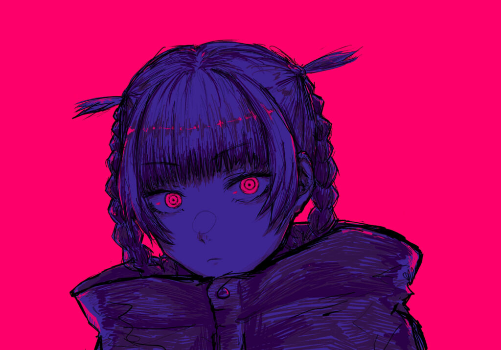 Striking Anime Girl Wallpaper: Red Eyes & Bold Magenta Aesthetic