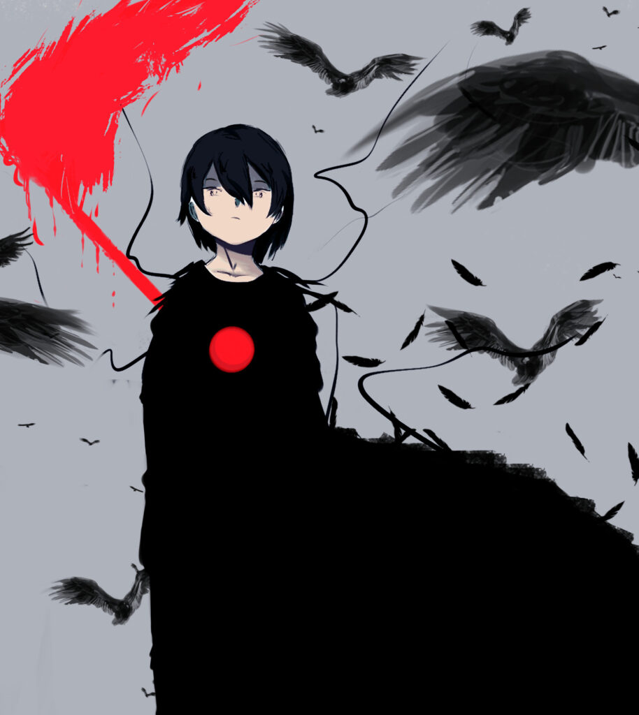 Anime Girl with Feathers and Birds - Mysterious Atmospheric Wallpaper