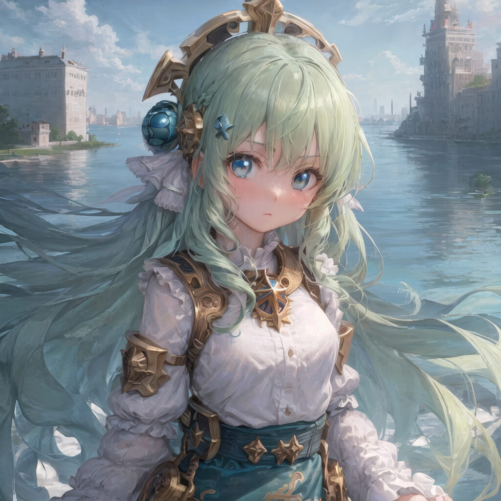 Anime Girl with Jewelry by Serene Seaside – Pastel Green Hair Wallpaper