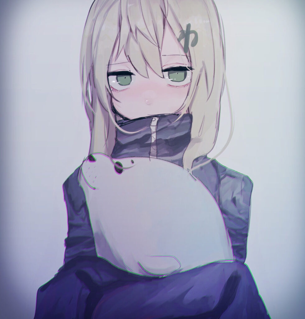 Anime Girl with Plush Toy: Somber Yet Comforting Wallpaper Art