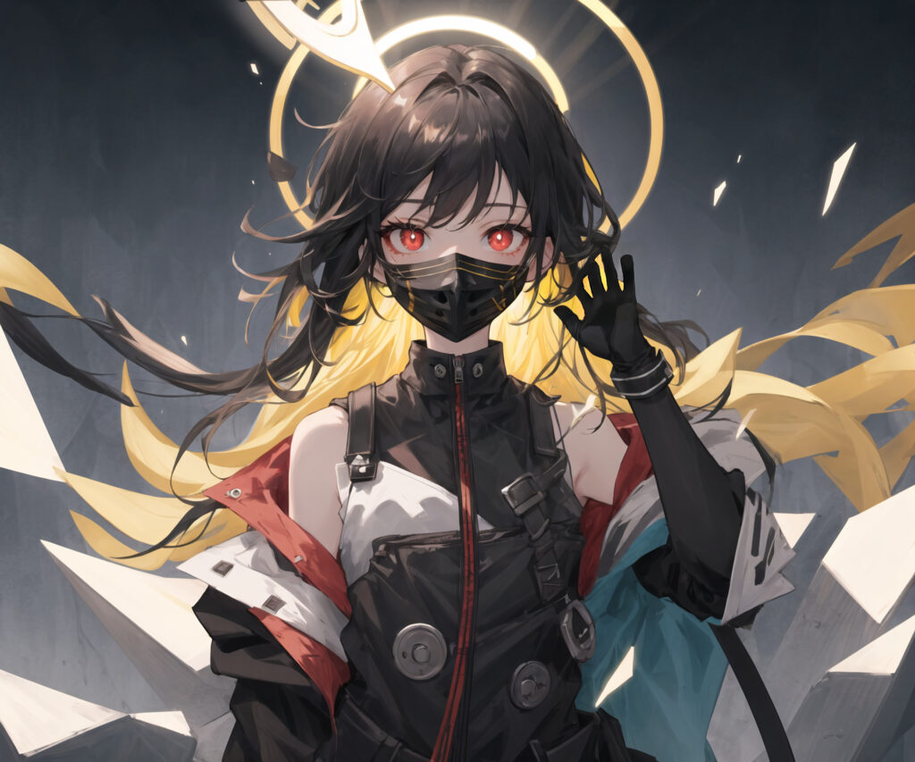 Anime Girl with Red Eyes & Mask - Dynamic 3072x2560 Wallpaper